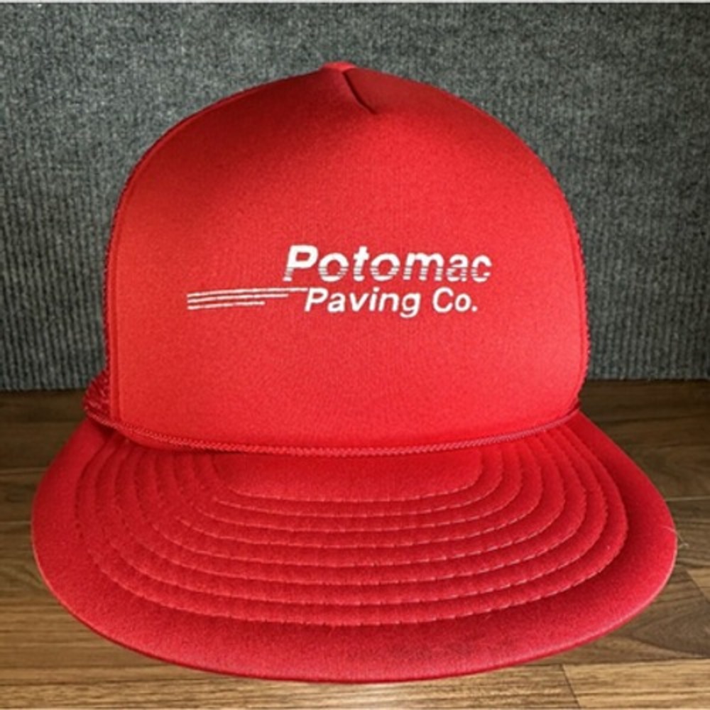 Vintage Potomac Paving Co. Trucker Hat Red White Snapback Cap Winner Tag
